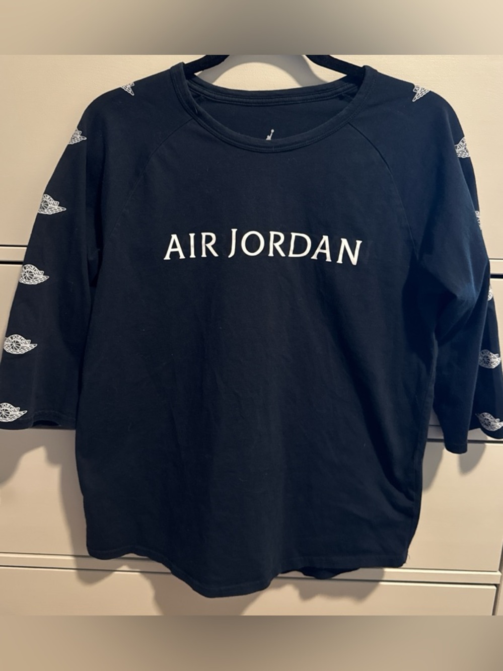 Nike Air Jordan Brand Wings Logo Raglan 3/4 Sleeve Tee | Black | Men’s Medium